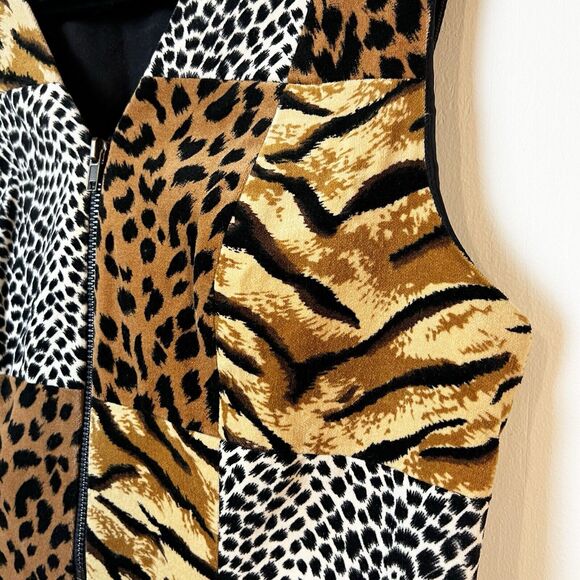 Vintage Lindsey Scott Sport Vest Animal Print Denim Women’s M - Picture 2 of 7